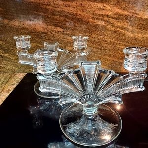 Vintage Art Deco Etched candle holder set of 2.